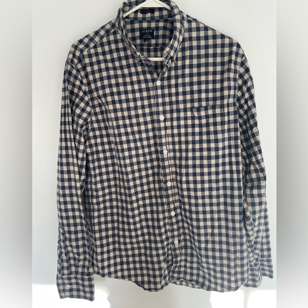 J Crew Slim Fit Flex Washed Checked Button Down